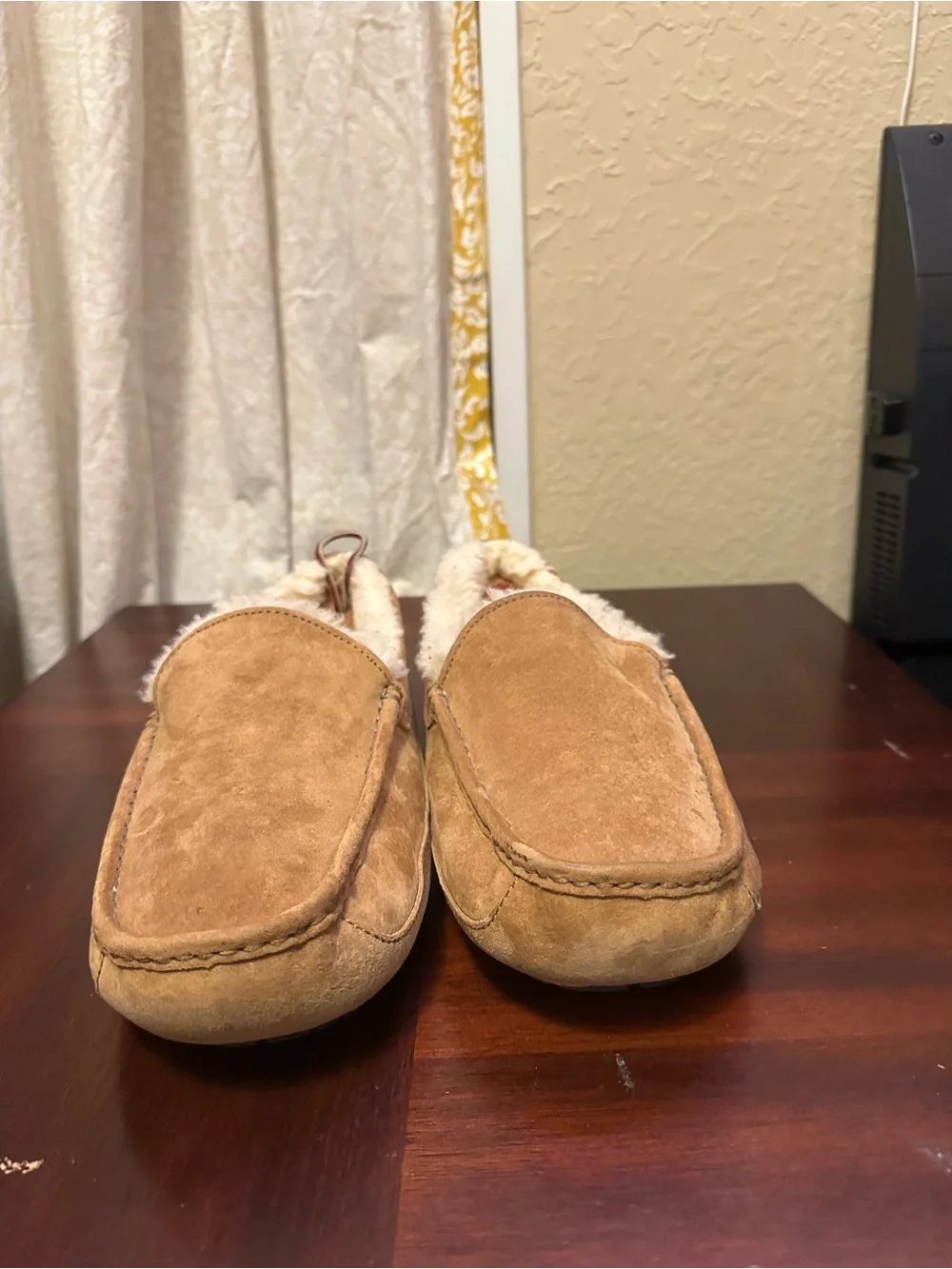 Mens UGG Ascot Tan Brown Suede Lined Slippers Shoes Moccasins Loafers Size 11